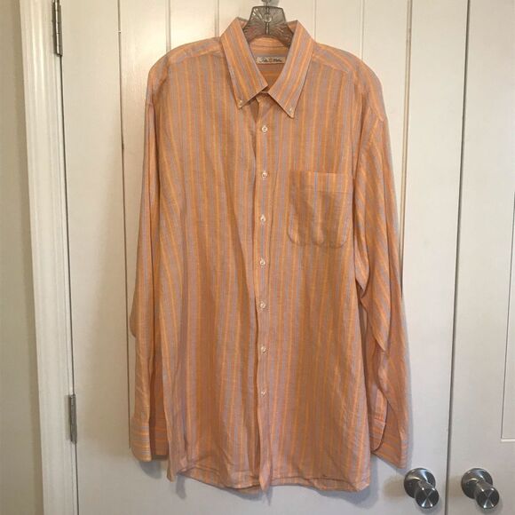 Peter Millar Striped Linen Blend Long Sleeve Button Down Shirt XL - Picture 2 of 7